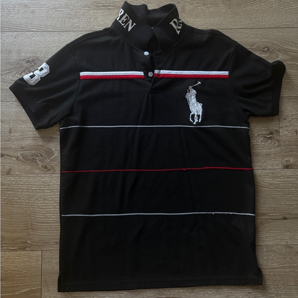 Ralph Lauren Black Polo with Red and White Stripes